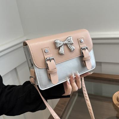 Fashion Square Small Crossbody Bags  Bowknot Decor Flap Shoulder Bag For Summer Travel Daily Used