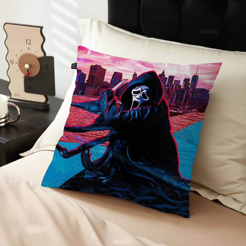 S-Scream Horror Movie Pillow Covers Cartoon Sofa Decorative Home Double-Sided Printing Short Plush Cute Cushion Cover