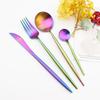 24Pcs Multicolor Dinnerware Set Knife Fork Spoons Teaspoon Tableware 18/10 Stainless Steel Cutlery Western Kitchen Silverware Flatware