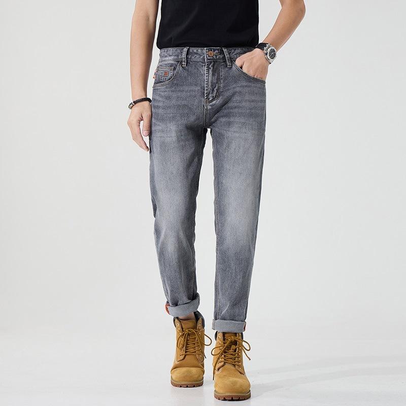 

Новые весенне-летние джинсы в стиле бизнес-кэжуал, американского серого цвета, маленькие прямые, облегающего кроя 38