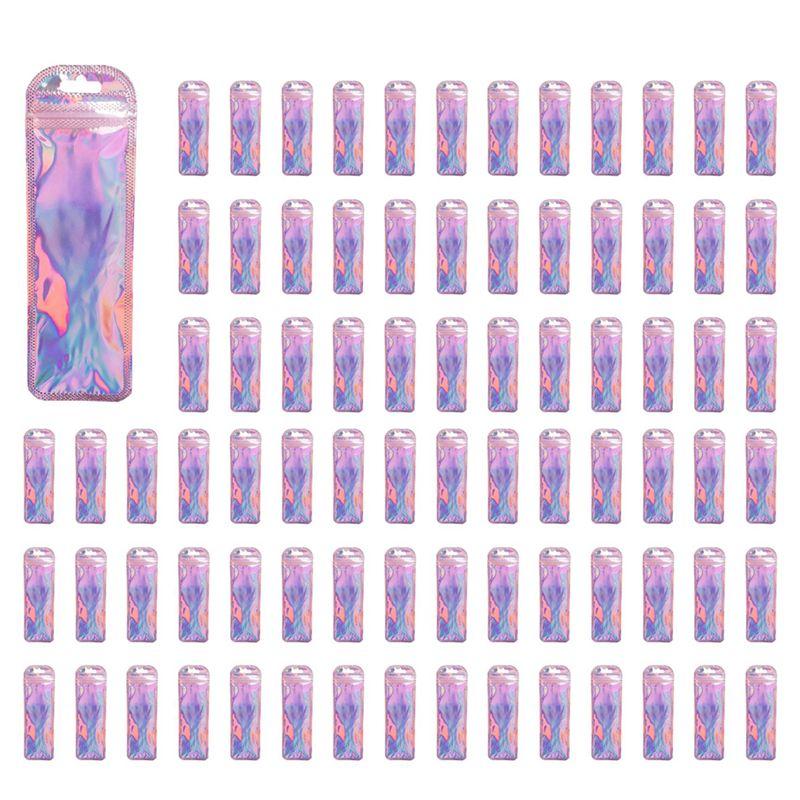 

ABJI-400Pc Resealable Holographic Pen Smell Proof Pouch Zipper Closure Beadable Packaging Bags For Pen Sealable Storage Bag