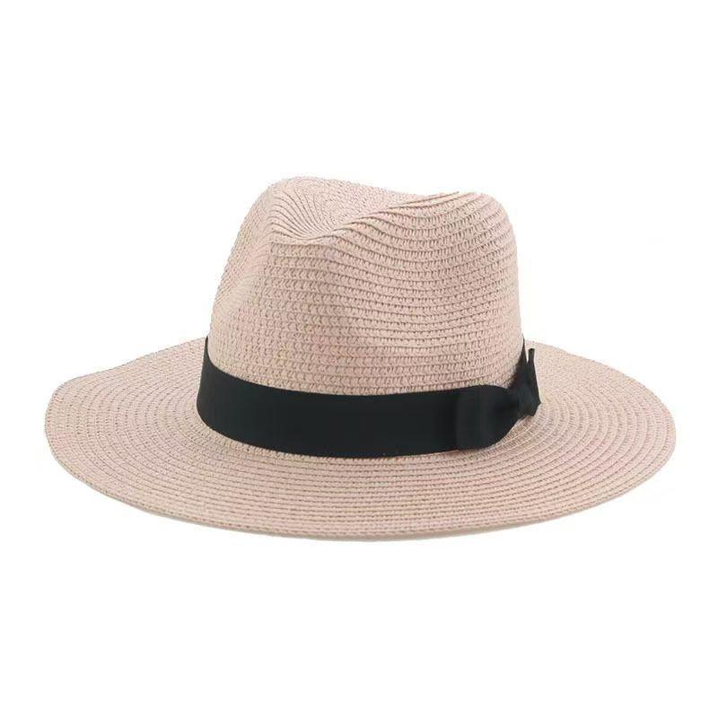 Straw hat, beach hat, Panama solid color bow, casual men's and women's Tibetan cowboy hats, sunshade, European and American popular hats