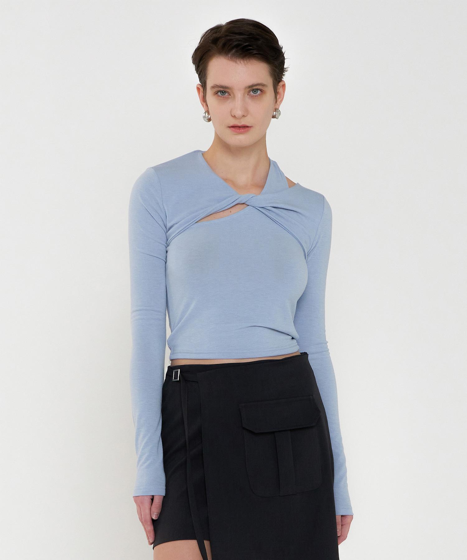 320 Showroom High End Cut Out Twist Tshirts Blue Free