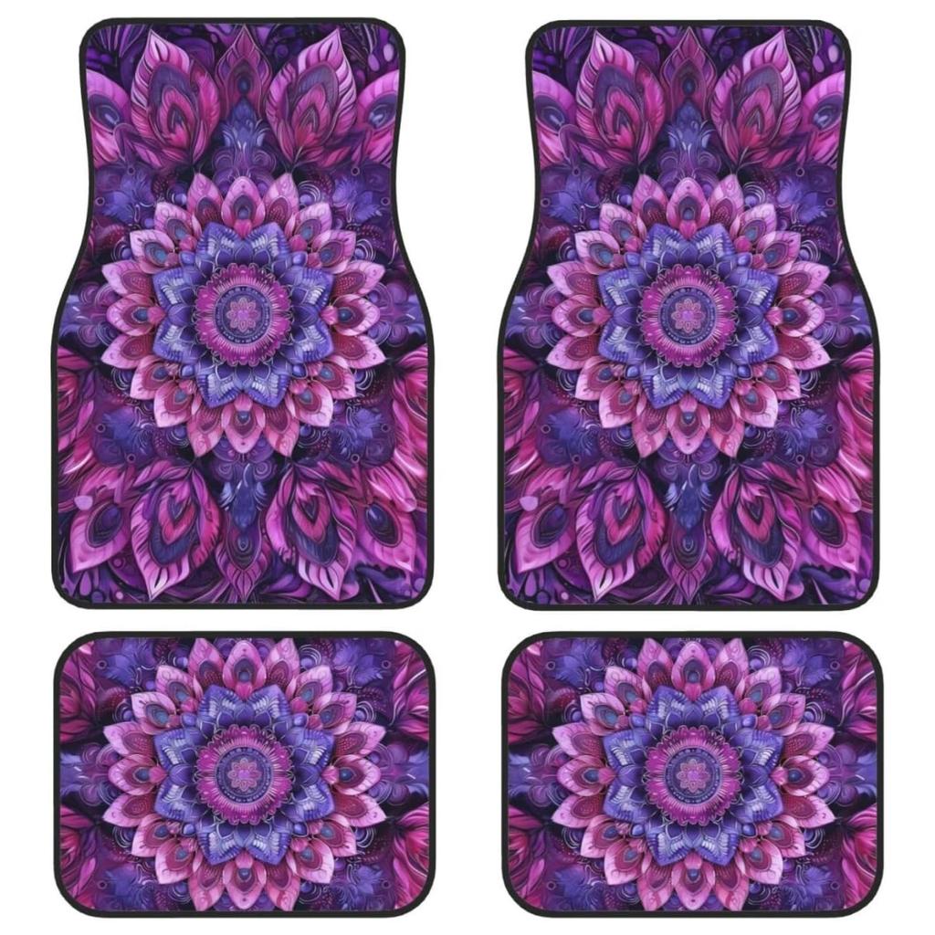Universal Car Floor Mats Set of 4 - Enigmatic Purple Floral Pattern Designed for Mysterious Elegance,Auto Interior Accessories