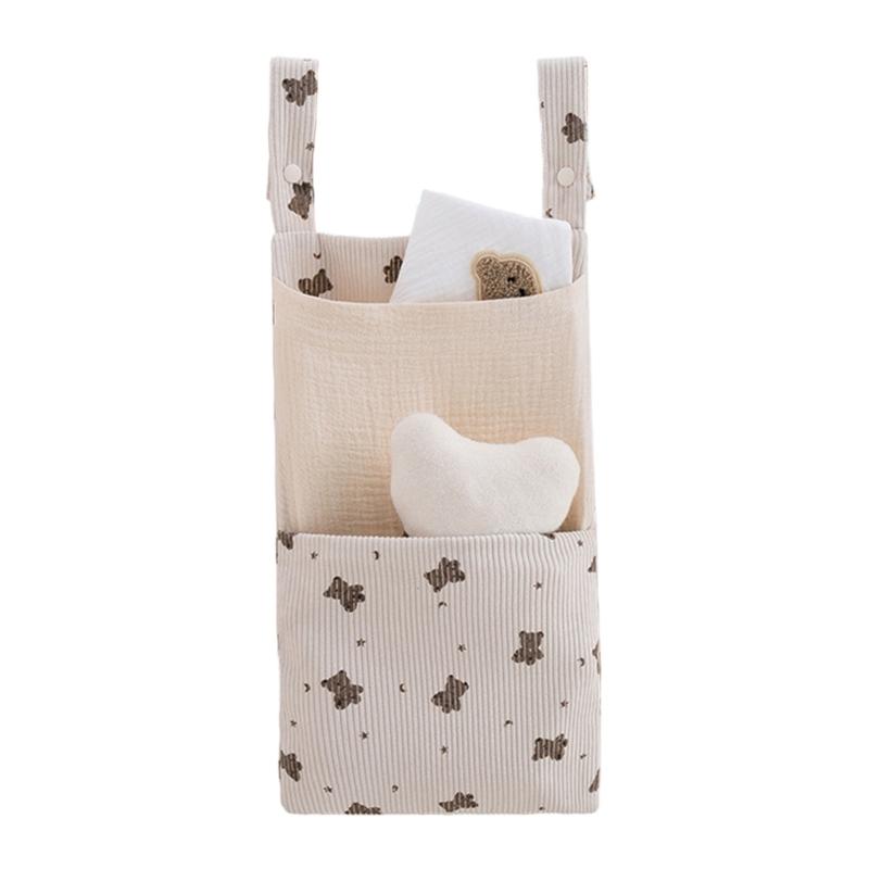 

61x22cm Practical Baby Diaper Organizer Case Bag Attaching to Crib or Wall Hanging Pouch Soft Cotton Fabric бежевий