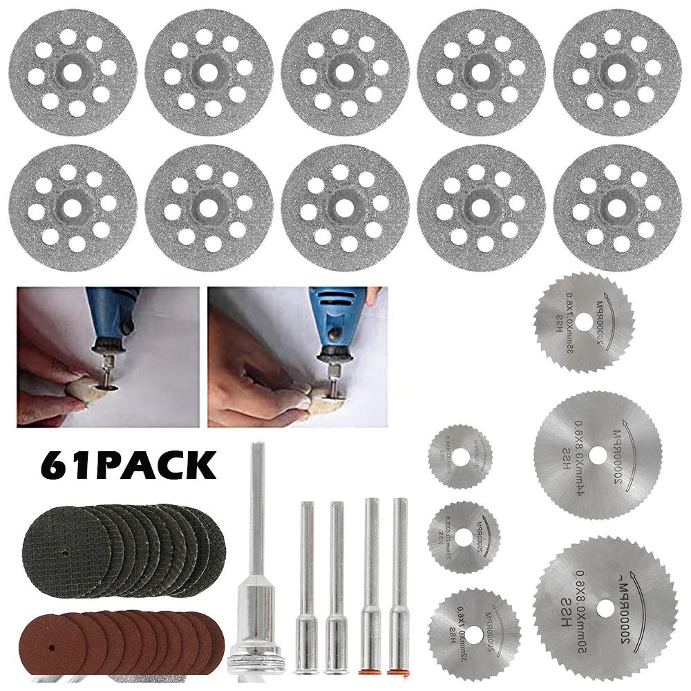 61Pcs Cutting Wheel Discs Set for Metal Wood Plastic HSS Diamond Universal Cutting Circular Saw Blades Rotary Tool Accessories