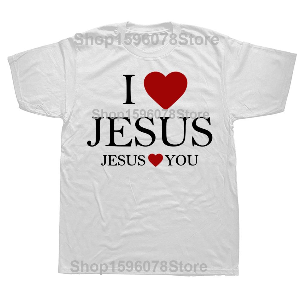Vintage Tričko s grafikou I Love Jesus Jesus Loves You Křesťanské Tričko pro Muže Ženy Hip Hop Oversized Tričko 100% Bavlna Pohodlná Trička