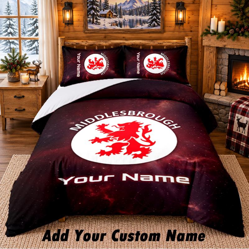 Middlesbrough FC Pattern Bedding 3Pcs Set Custom Name, Bed Sheet And Pillowcases For Home Bedroom