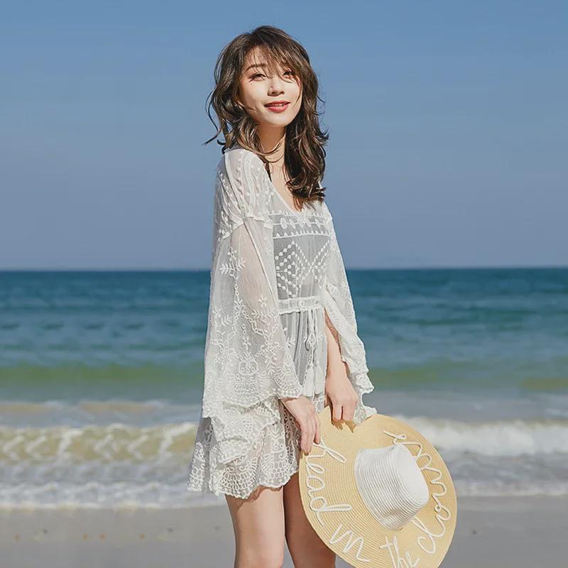 Acoperire pentru plajă din dantelă europeană și americană: Fusta de costum de baie și jachetă de bikini pentru femei