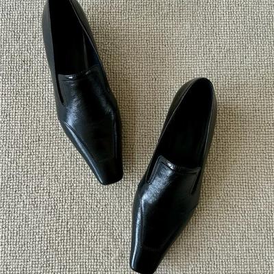 Cowhide Version~ Genuine Leather Small Square Head Low Heel Women's Muller Shoes Versatile Temperament Leather Shoes Mary Jane Commuter Single Shoes W