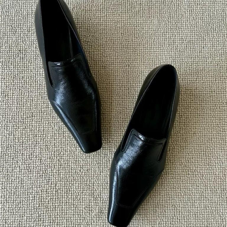 Cowhide Version~ Genuine Leather Small Square Head Low Heel Women's Muller Shoes Versatile Temperament Leather Shoes Mary Jane Commuter Single Shoes W