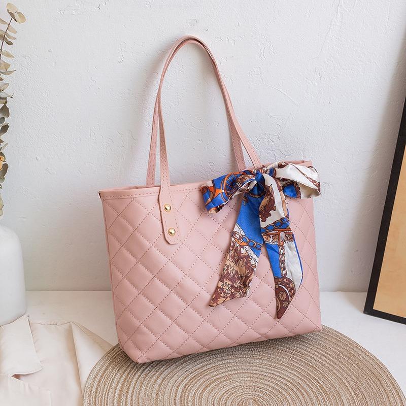 

All-Match PU Leather Tote Handbag Silk Ribbon Multifunction Crossbody Bag Zipper Korean Style Bow Shoulder Bag Women Luxury Chic (20cm Max Length 30cm)