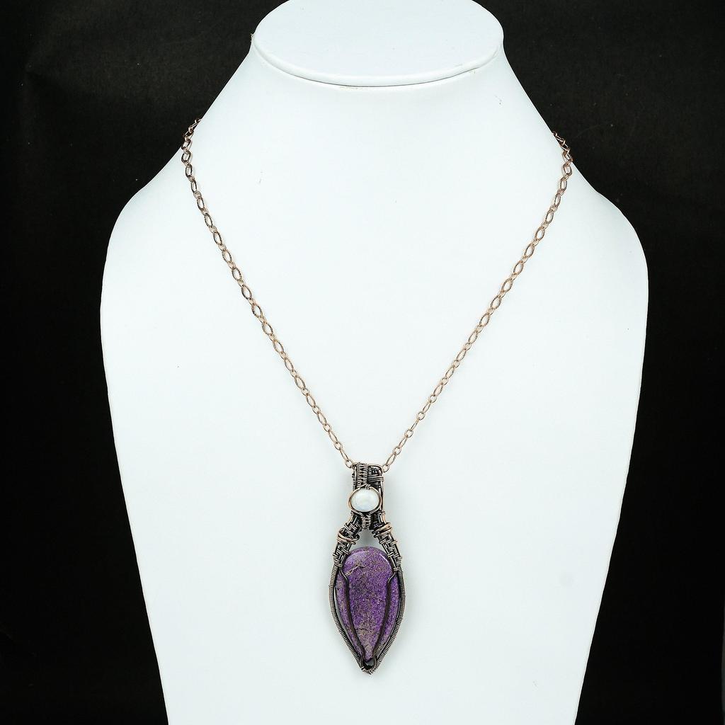 Purpurite Gemstone Pendant Copper Wire Wrapped Pendant Handmade Pendant Rainbow Moonstone Copper Jewelry Gift For Mother Purpurite Jewelry