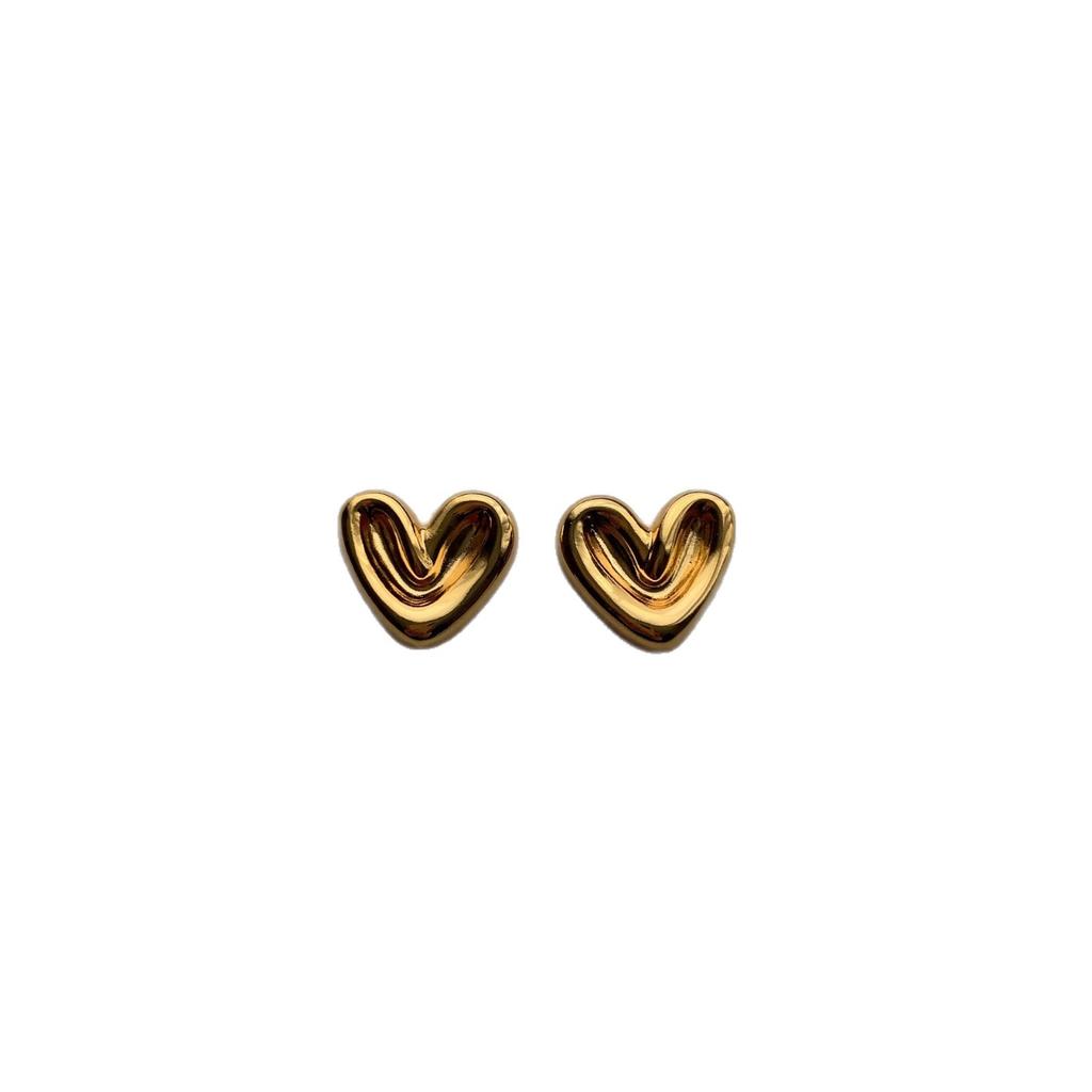 Simple, Concave Texture, Three-Dimensional Heart-Shaped Earrings, Stud Earrings, Light Luxury, Retro Fashion, Exquisite, High-End Texture