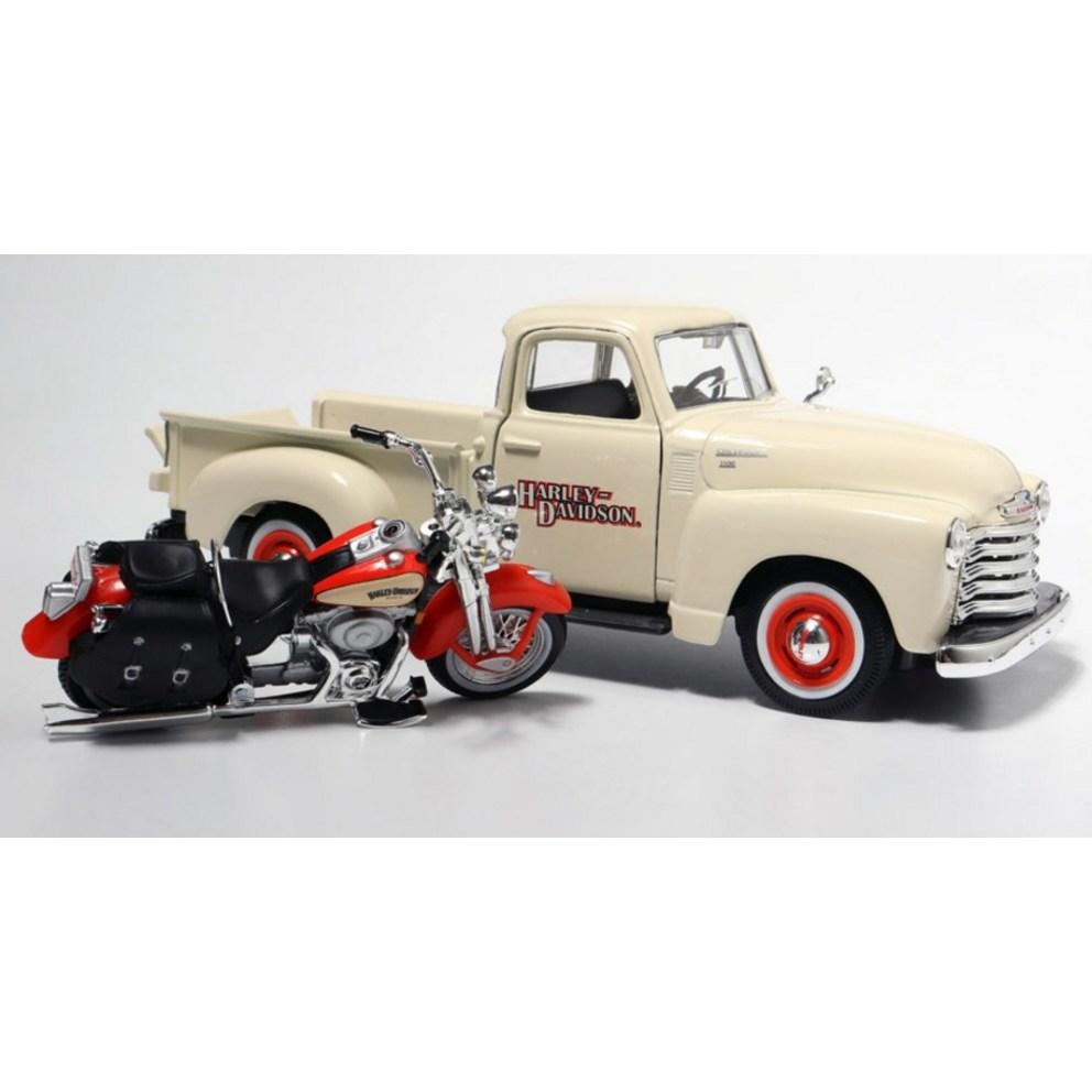 Maisto 1:24 Harley-Davidson Pickup Truck & Motorcycle Diecast Model Set, Ivory (1 Set)