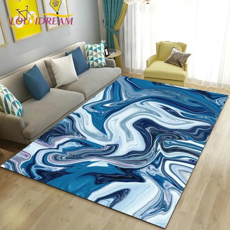 Colour Blue Gold White Marble Area Rug Large,Carpet Rug for Living Room Bedroom Sofa Doormat Decoration,kids Non-slip Floor Mat