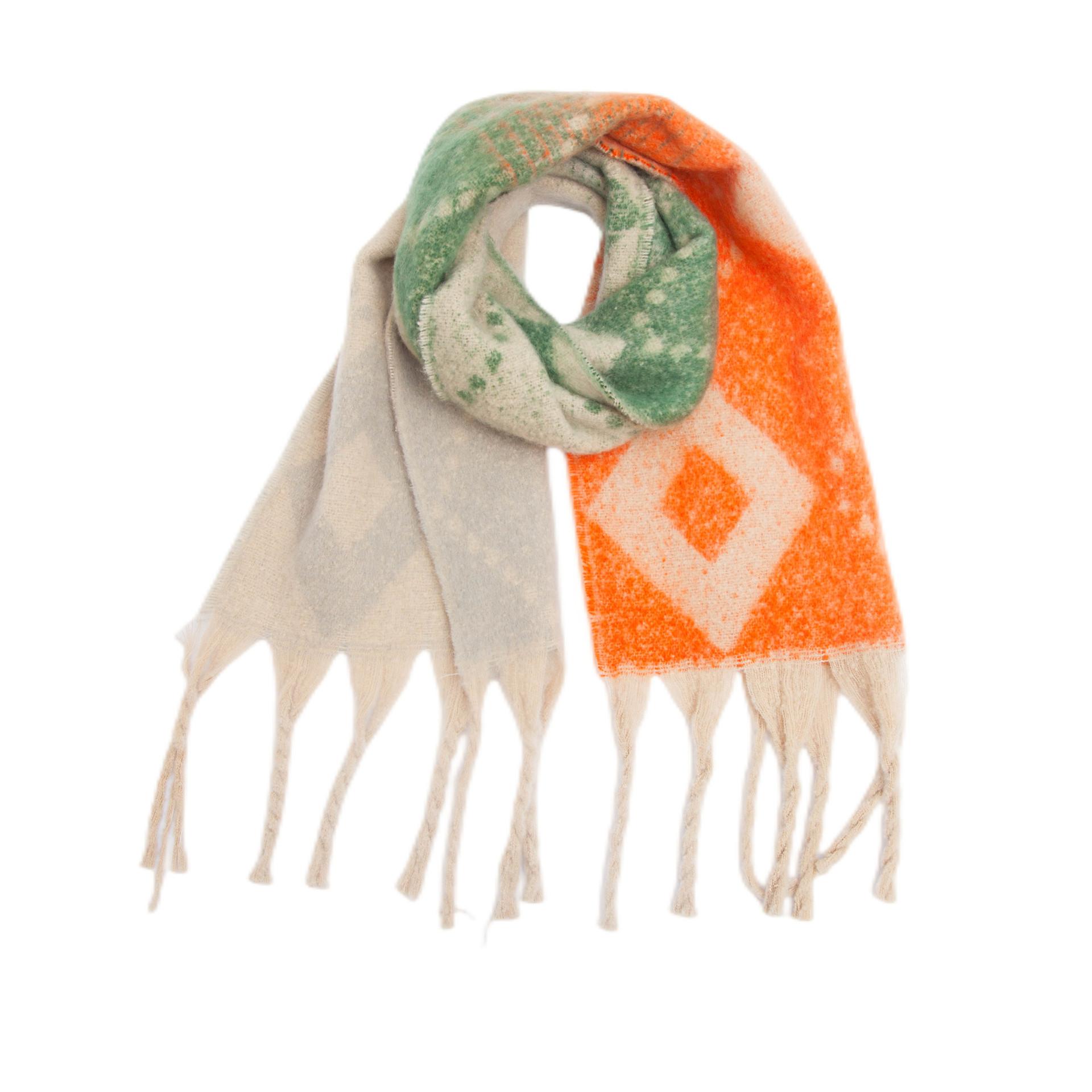 

Теплый женский шарф, осенне-зимняя толстая ромбовидная шаль с имитацией мохера с кисточками оранжевый/зелёный