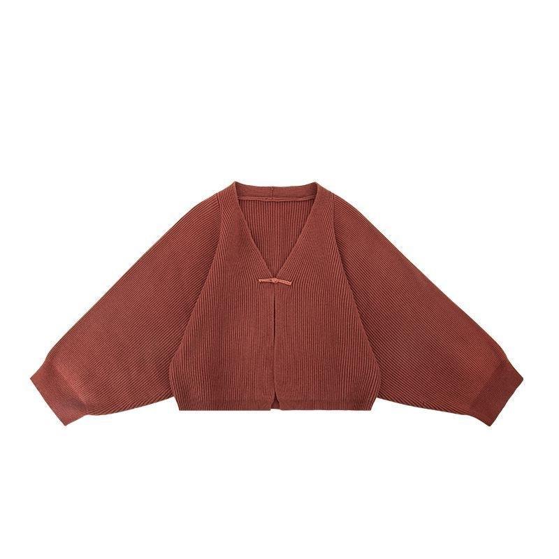 

Button Chinese trench coat women s cheongsam with shawl, high-end sense, solid color bat-sleeved sweater, cardigan, short style elegant style 49-193 (average size) червоний