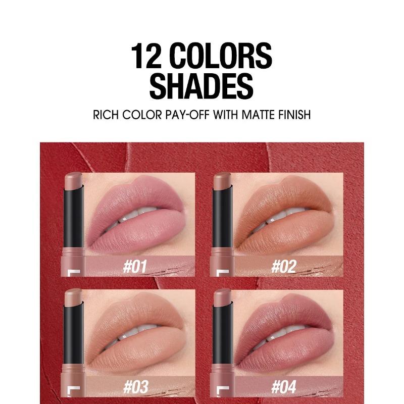 12 Color Matte Lipstick Pencil Waterproof Long Lasting Non-Stick Cup Lip Stain Tint Cosmetic Nude Lipstick Pen Makeup Maquillage