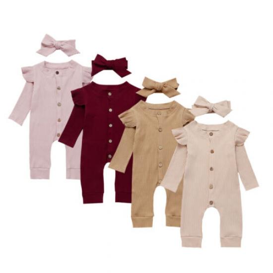 0-24M Baby Girls Boys Cotton Romper Autumn Spring Warm Solid Color Romper 2Pcs Newborn Baby Girl Boy Pit Cotton Jumpsuit Outfits