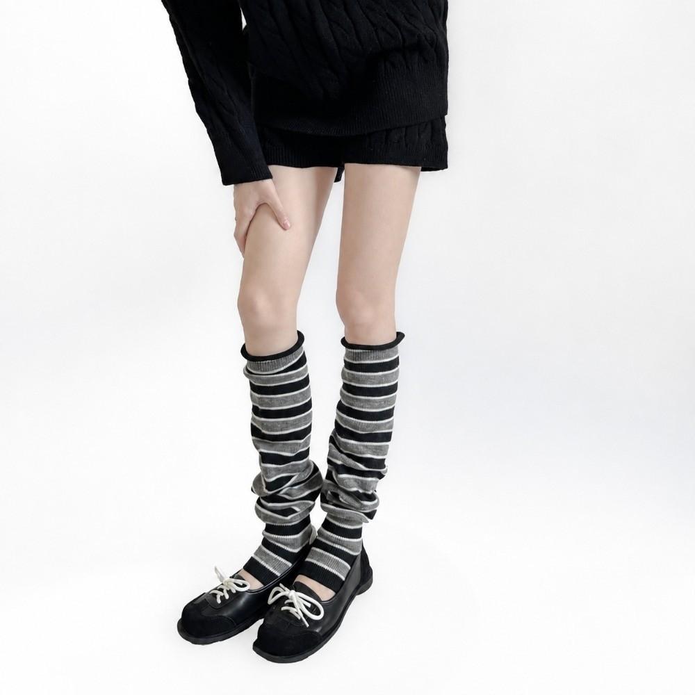 1 Pair Knitted Thigh High Stockings Knee High Striped Leg Warmers Autumn Winter