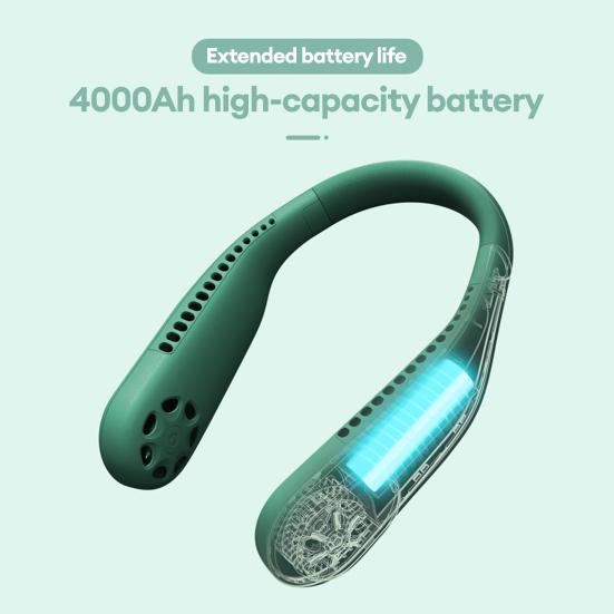 Mini Bladeless Neck Fan with USB Charging 4000mAh Portable Cooling Fan 3 Speeds 7H Battery Light Quiet Travel Fan for Outdoor Travel Office
