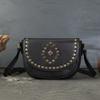 Johnature Genuine Leather Women's Saddle Bag Retro Handmade Rivet Shoulder & Crossbody Bags