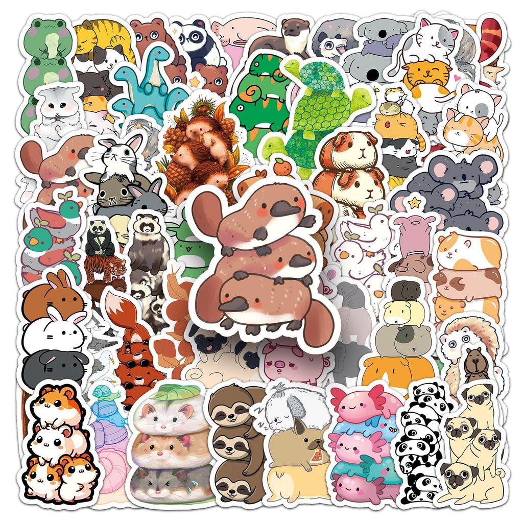 50 Stackable Animal Doodle Stickers – Cute Cartoon Animals for Journals, Water Bottles, and Phone Cases