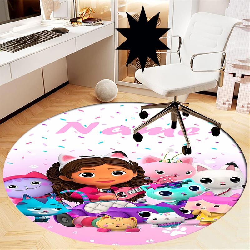 Custom Name Gabby's Dollhouse Printed Round Rug Carpet Chair Rug Area Rug Entryway Doormats,for Office Chair Living Room Bedroom Kitchen Room.