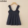 VONDA Women Strap Sleeveless Ruffled Back Elastic Casual Stretch Tank Tops
