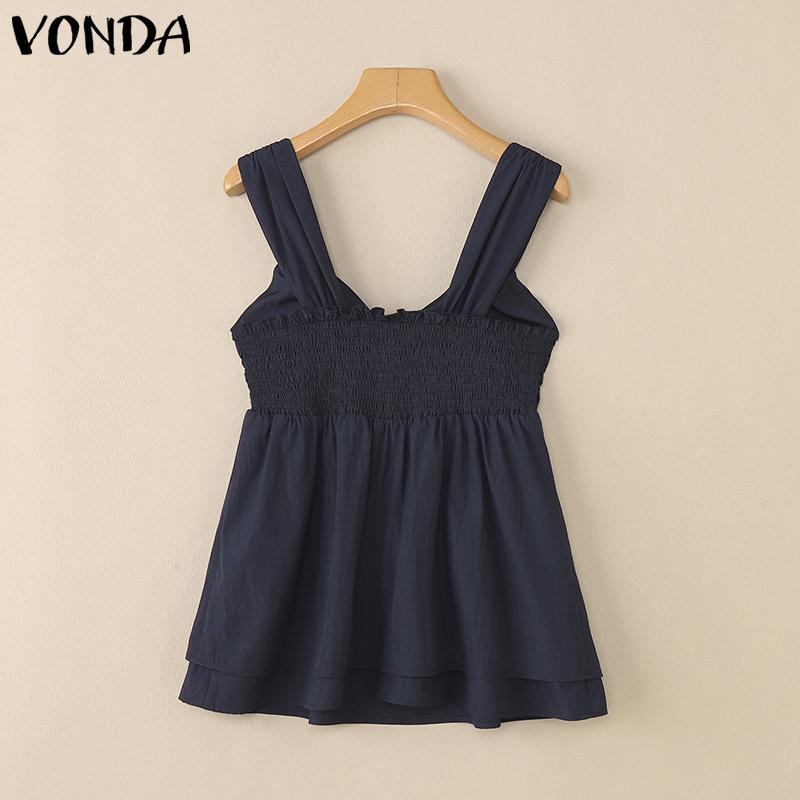 VONDA Women Strap Sleeveless Ruffled Back Elastic Casual Stretch Tank Tops