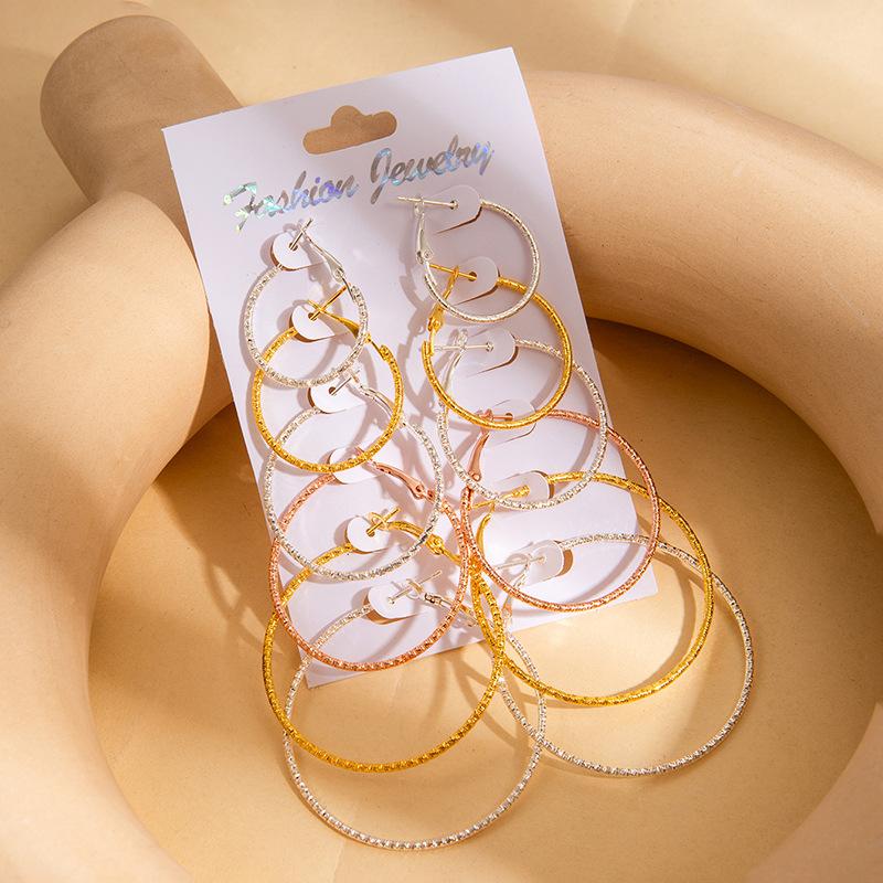 Temperament Fashion Size Circle Earrings Light Luxury Simple Versatile 6-Piece Earring Set Women'S Exaggerated Personality Earrings