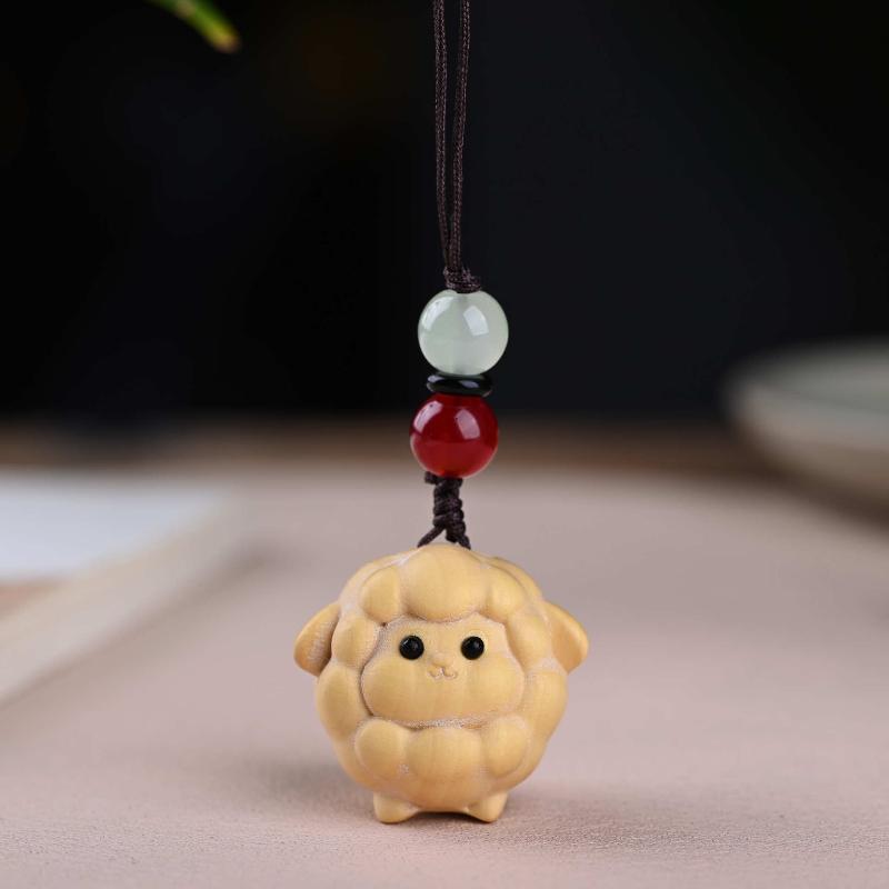 Cute Sheep Goat Shape Charm Diy Making Accessories Jewelry Findings Keychain Components Wood Car Keyring Sandalwood Keychains