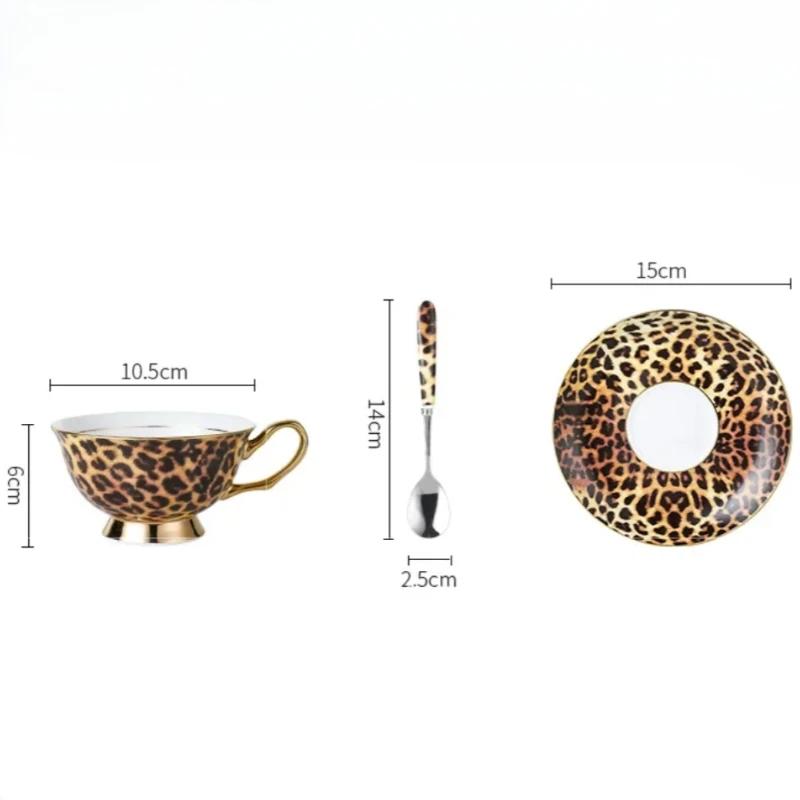 Vintage Set šálku a podšálku na kávu z kostního porcelánu s leopardím potiskem Evropský odpolední čaj Dárková krabička s luxusní keramikou pro domov/oslavu/dárky