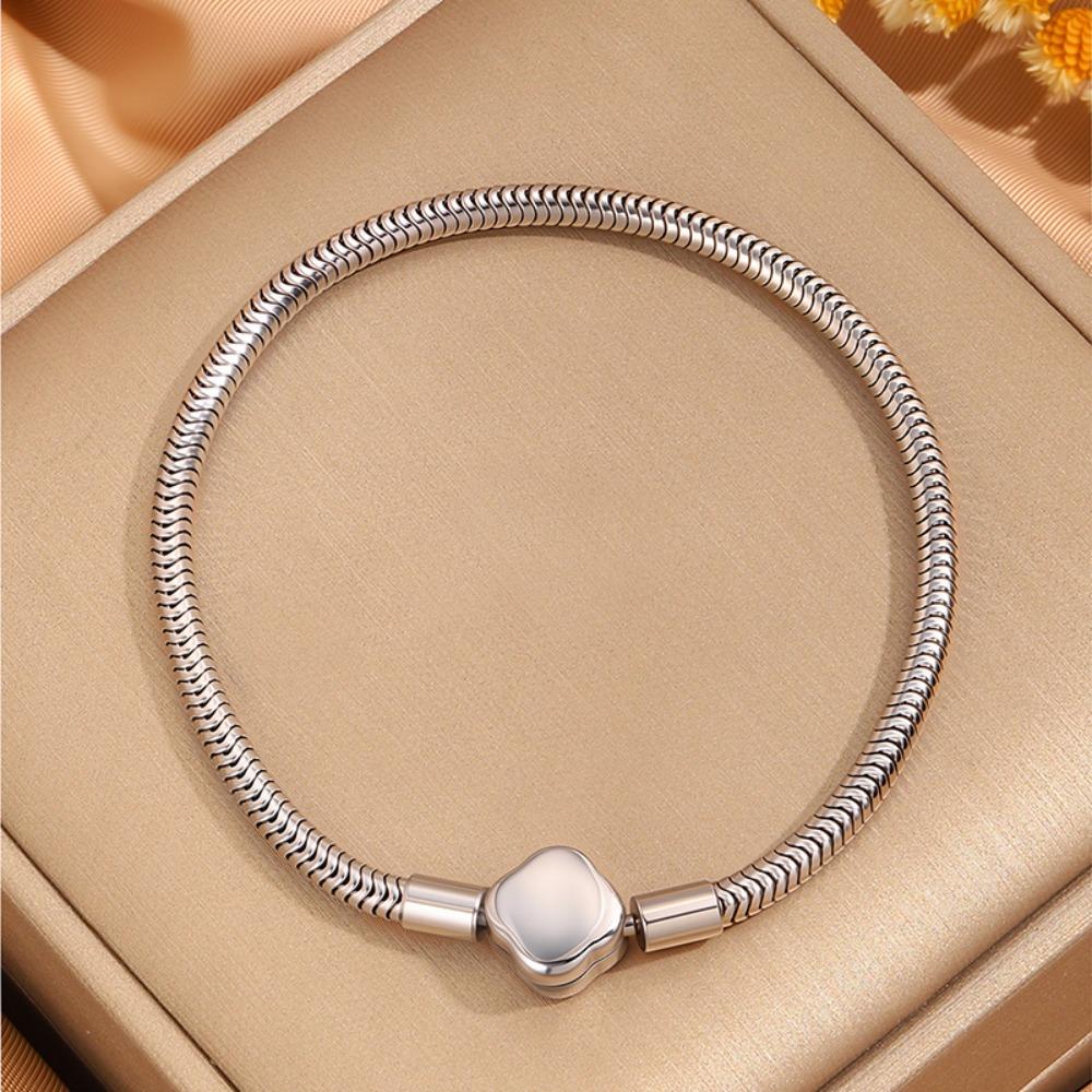 Titanium Steel Bracelet Women Round Snake Heart Pendant Beaded Chain Minimalist Luxury Fashion Jewelry Gift