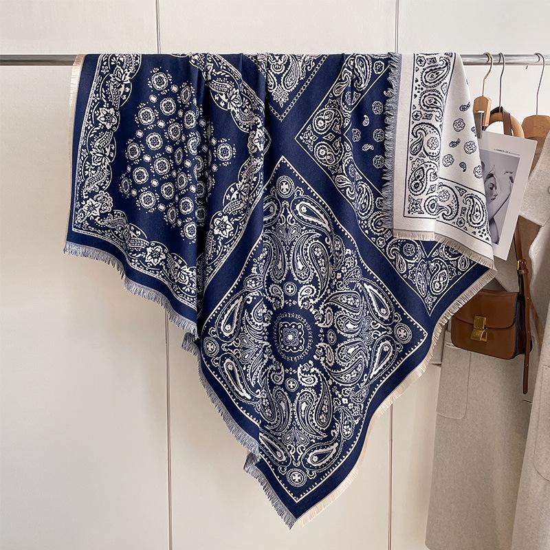 Retro Ethnic Style Cashew Nut Fashion Women'S Imitation Cashmere Thermal Scarf Double-Sided Fringed Large Square Scarf