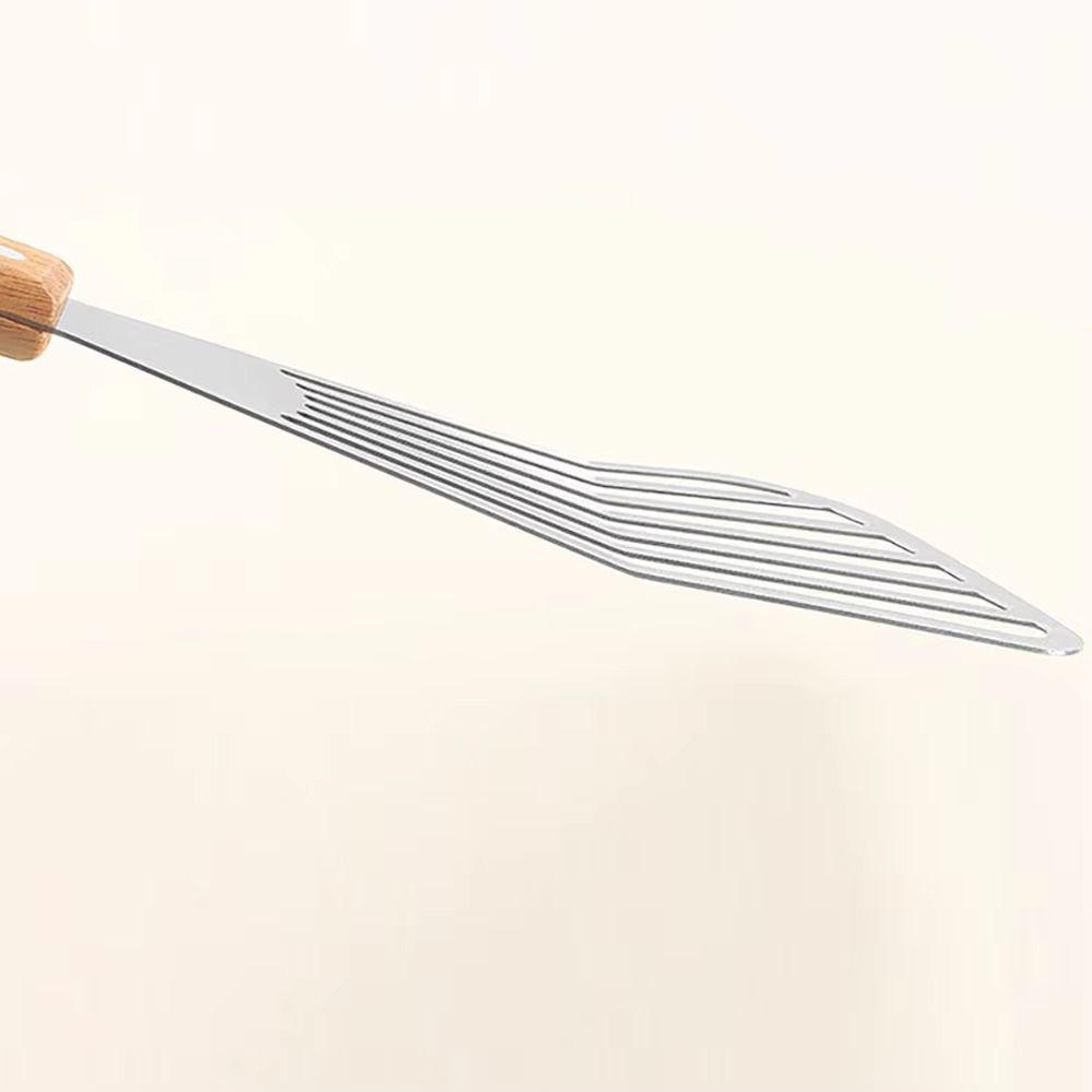 Wooden Handle Fish Frying Shovel Stainless Steel Flipping Frying Spatulas Cooking