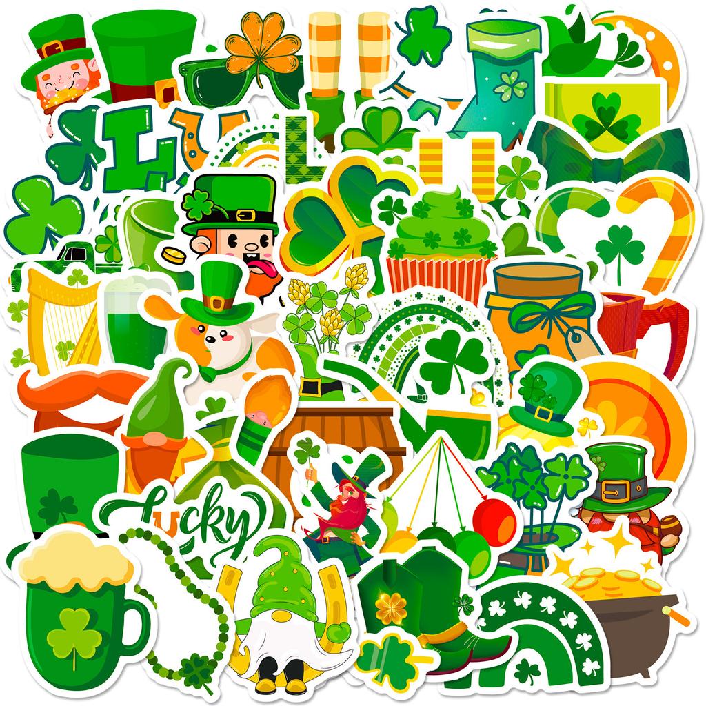 50 Stück St. Patrick Aufkleber - Kleeblatt Leprechaun Abziehbilder für Irische Party DIY (4.8x5.2cm)
