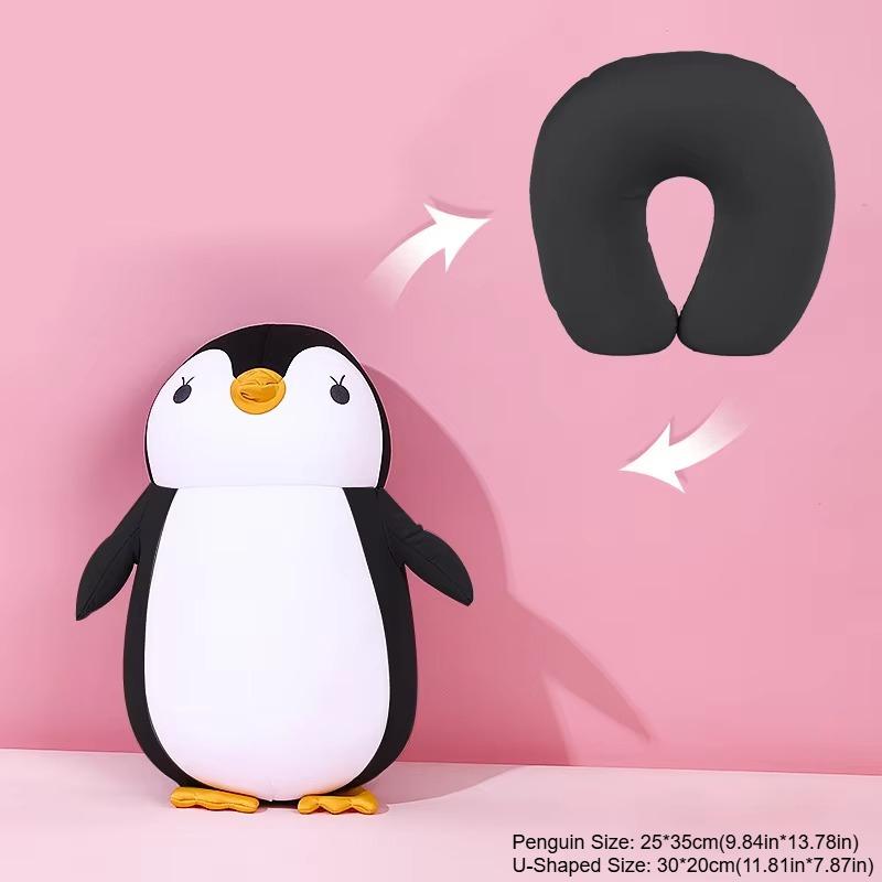 Cute Penguin Plush Toy 2 in 1 Travel Animal U Shape Supportive Neck Pillow Convertible Penguin Transform Pillow for Children for adluts