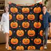 1 Piece Halloween Pumpkin Black Flannel Blanket, Soft, Suitable for Sofa, Bed, Office, All-season Use.