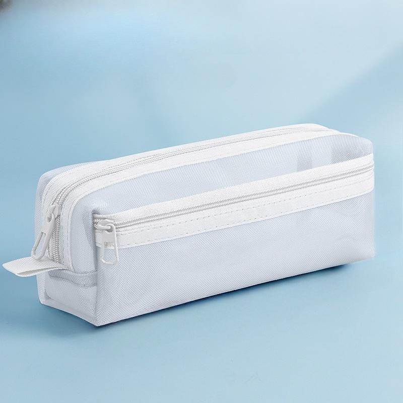 Square Mesh Pen Bag Double-layer Large-capacity Pencil Case Suitable for Taking To The Exam Room Simple and Convenient Pen Bag
