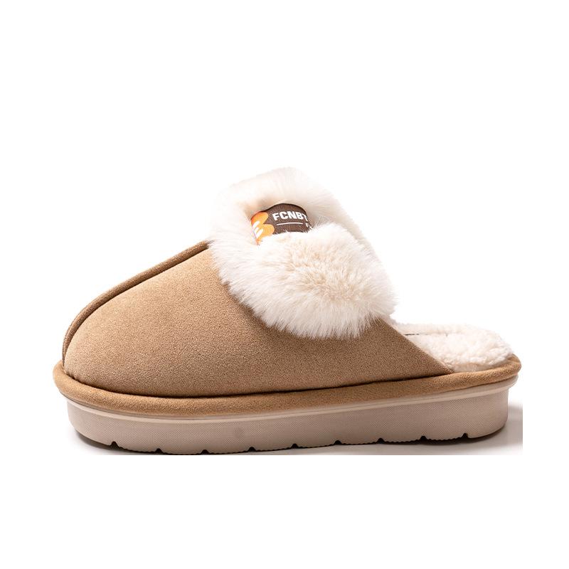 Suede cotton slippers women's autumn and winter new warm plush indoor home thick bottom outer wear fluffy drag men
