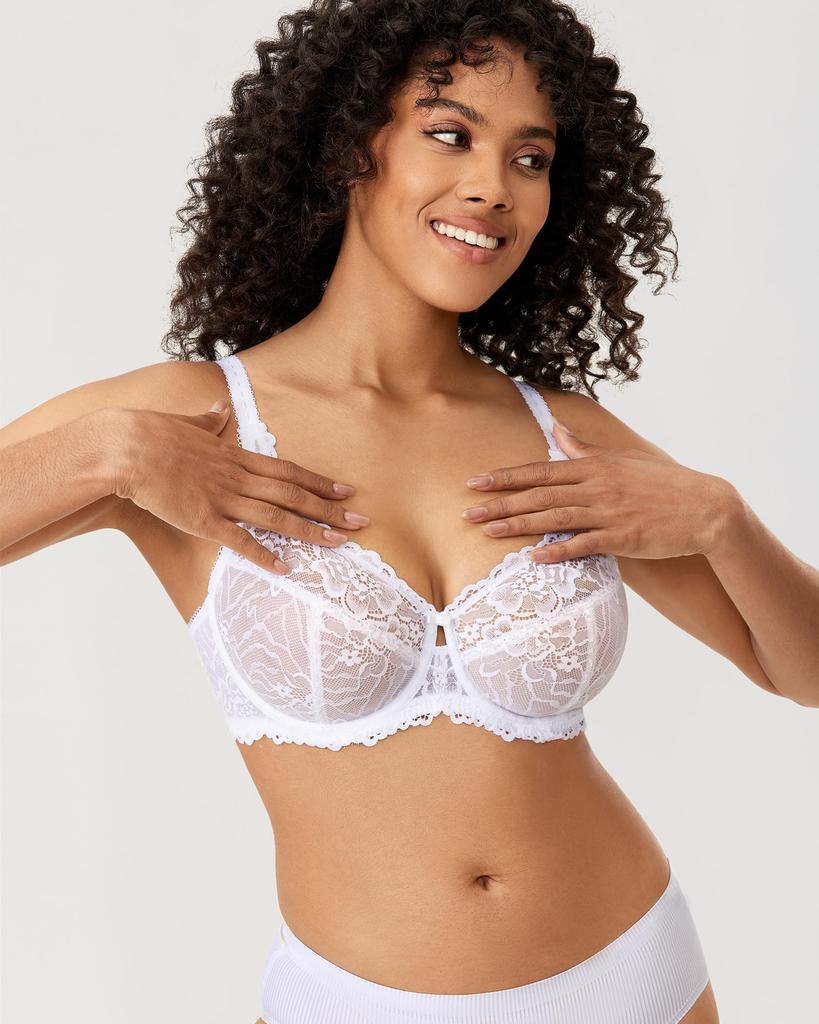 Large Size Floral Glamour No Sexy Lace Makes Bust Look H100 [DELIMIRA] Bra, Lace, Bust, Underwired, Pads, Bra, Smaller, White,
