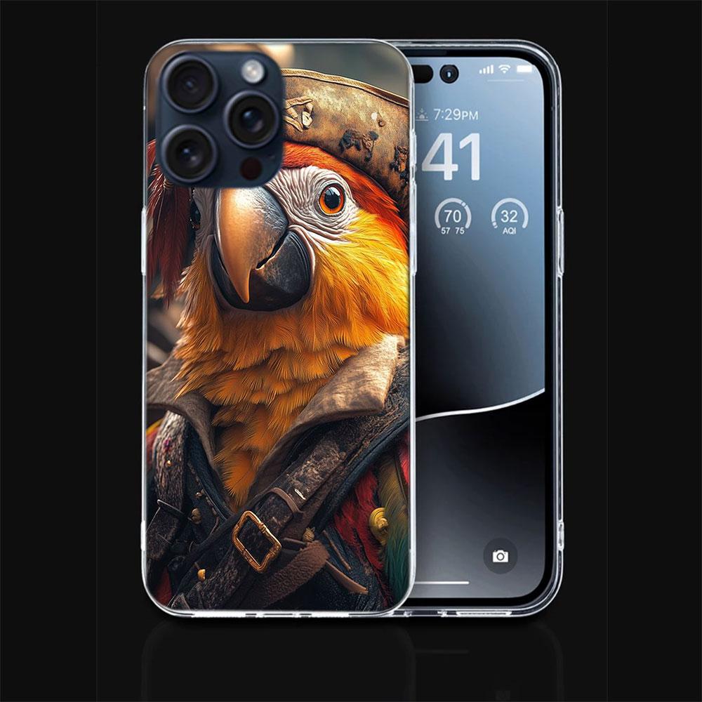 Macaw Pirate Clear Phone Case For Iphone 17 Air 16 Pro Max 15 Pro 14 Plus 17E 16E 11 13 12 Mini Cover Cases Fundas Cell TPU Capa
