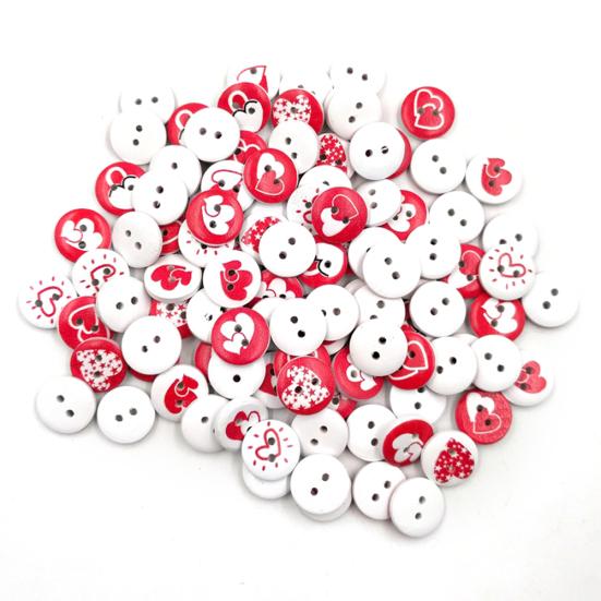100Pcs Round Love Heart Wooden Buttons Sewing Scrapbooking Cards Craft DIY Decor