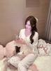 1011 new spring and autumn ice silk pajamas women's long-sleeved trousers thin sweet wind cardigan polka dot loungewear set