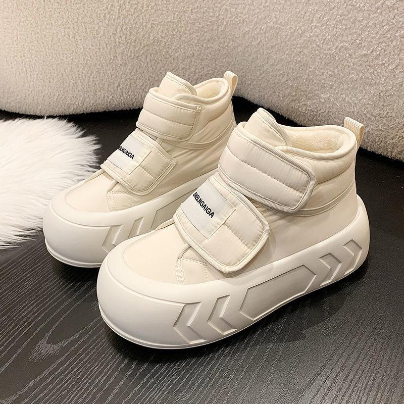 High-top Shoes Winter Velvet Warm Real Soft Leather Platform Trendy Shoes New Campus Style Casual Sports Shoes