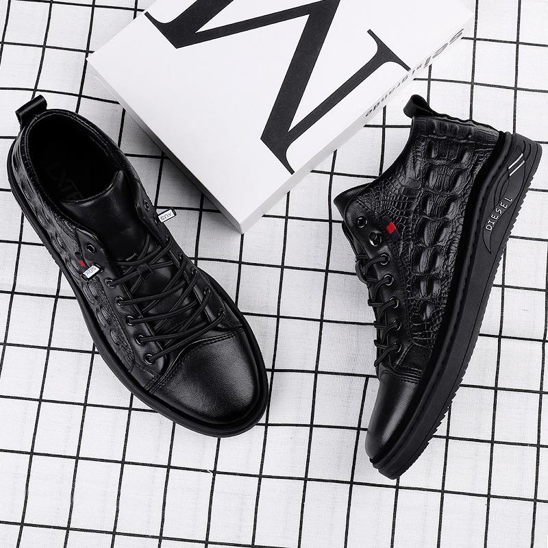 Herrskor Hög Kvalitet Äkta Läder Herr Ankelstövlar Mode Svart Krokodilmönster Herrstövlar Nyaste Designers Lyxiga Skor