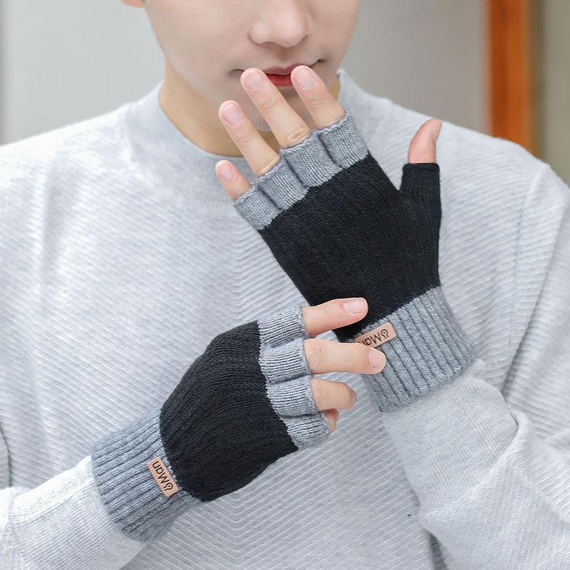 Men Men  Men Cold Protection and Warmth  Students Knitted Woolen Yarn  Exposed Fingers  Cycling with Fleece Writing