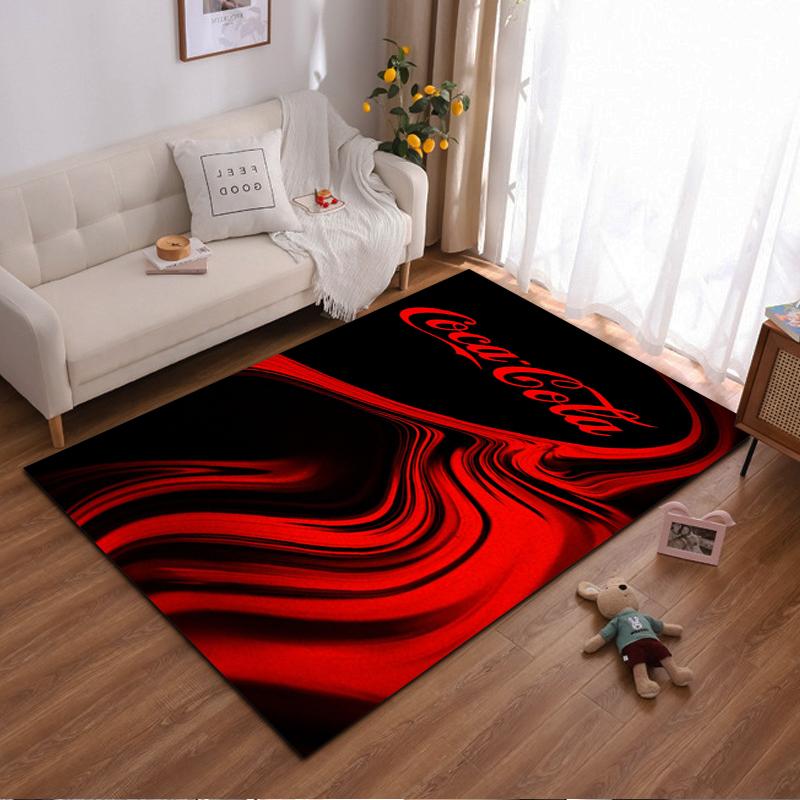 Red and Black Carpet with Coca-Cola Logo for Modern Living Room Decor Suitable for Use As an Anti-slip for Living Room Bedroom Sofas